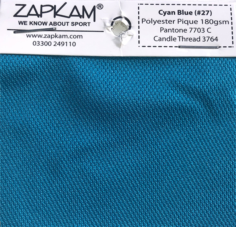 Polyester Pique 180 gsm - Cyan Blue Swatch - 75mm | Polyester Pique 180 ...