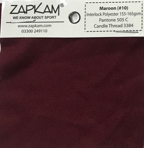 Interlock Polyester 155 gsm Maroon Swatch 75mm x 75mm Interlock Polyester 155 gsm Material Swatches Product Catalogue Home Athletics Kit